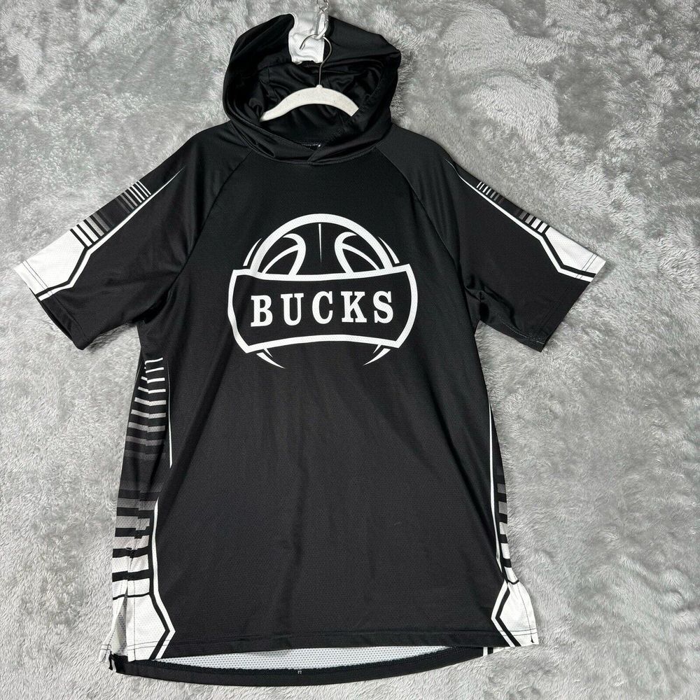 Milwaukee Bucks Hoodie Mens Medium Alleson Athletic NBA Black White Hooded Shirt